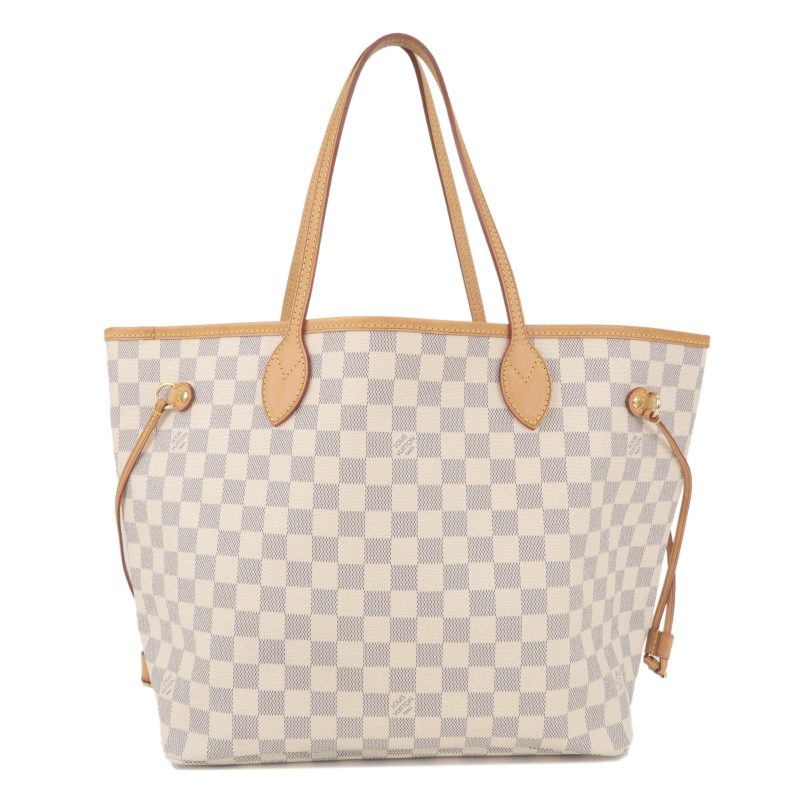 Louis Vuitton Damier Azur Neverfull MM Tote Shoulder Bag N51107 White PVC Leather