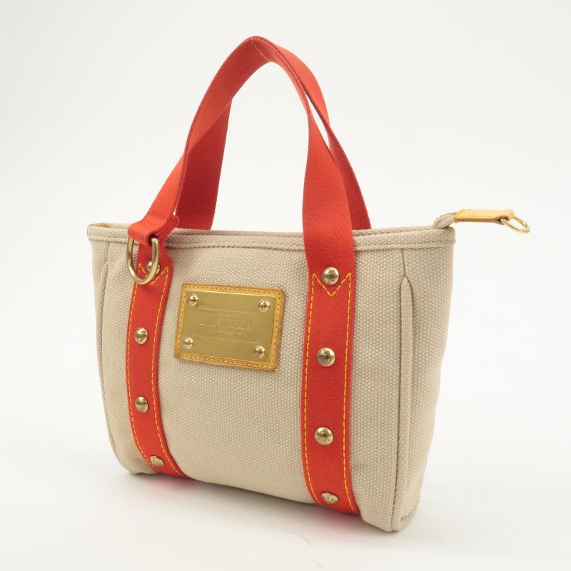 Louis Vuitton Antigua Cabas PM Tote Bag Hand Bag Beige Red M40038 - Image 4