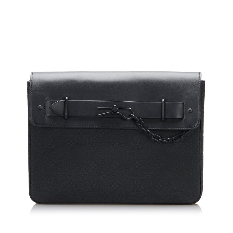 Black Louis Vuitton Monogram Taurillon Sac Plat Satchel