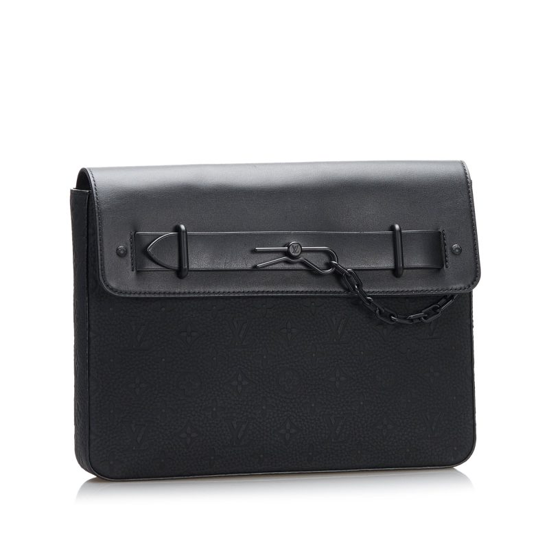 Black Louis Vuitton Monogram Taurillon Sac Plat Satchel - Image 2