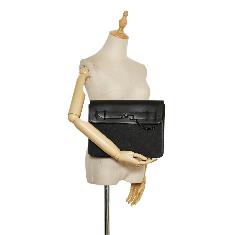 Black Louis Vuitton Monogram Taurillon Sac Plat Satchel - Image 9