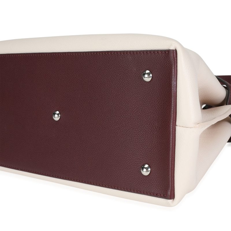 Louis Vuitton Cream & Burgundy Grained Calf Leather Lockme Day Bag - Image 7