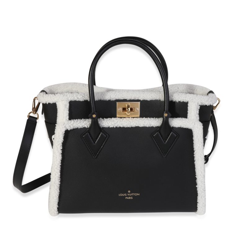 Louis Vuitton Black Grained Calfskin & White Shearling Monogram On My Side MM - Image 3