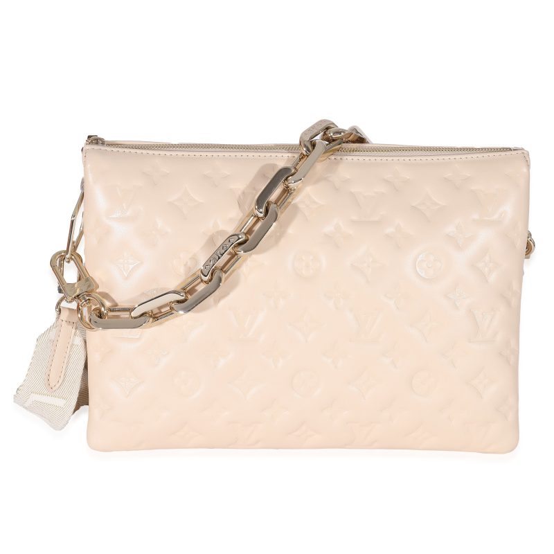 Louis Vuitton Cream Monogram Puffy Lambskin Coussin MM