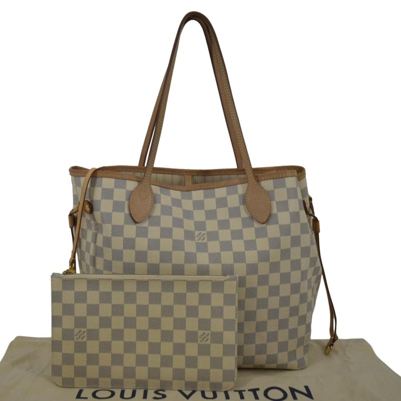 LOUIS VUITTON Neverfull MM Damier Azur Shoulder Bag White - Image 2