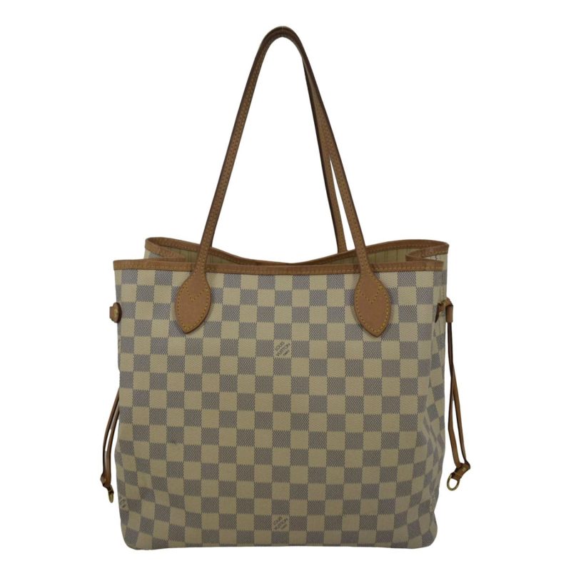 LOUIS VUITTON Neverfull MM Damier Azur Shoulder Bag White - Image 3
