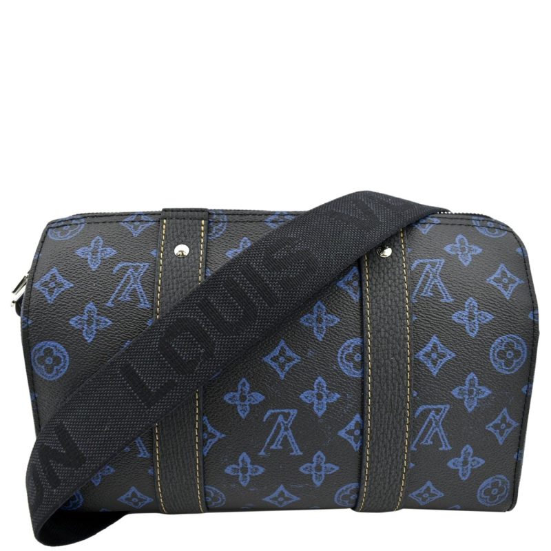 LOUIS VUITTON City Keepall Monogram Leather Travel Bag Blue - Image 3