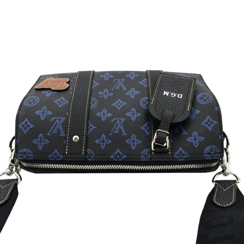LOUIS VUITTON City Keepall Monogram Leather Travel Bag Blue - Image 4