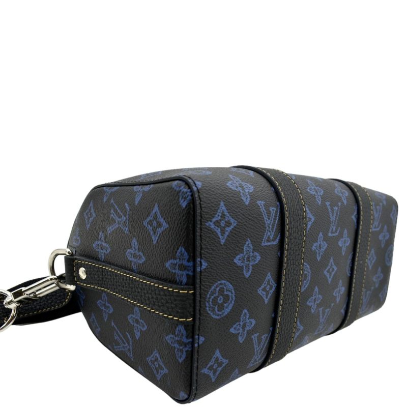 LOUIS VUITTON City Keepall Monogram Leather Travel Bag Blue - Image 8