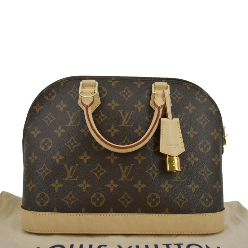 LOUIS VUITTON Alma Monogram Canvas Satchel Bag Brown - Image 2