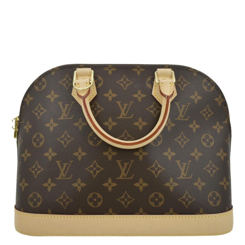 LOUIS VUITTON Alma Monogram Canvas Satchel Bag Brown - Image 3