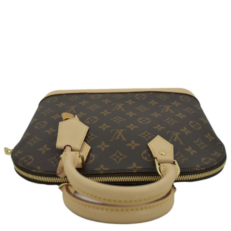 LOUIS VUITTON Alma Monogram Canvas Satchel Bag Brown - Image 4