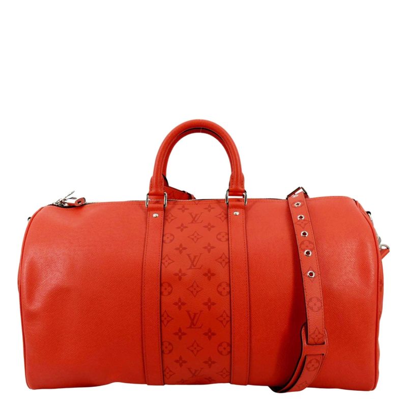 LOUIS VUITTON Keepall 50 Bandouliere Monogram Taiga Leather Travel Bag Red - Image 2