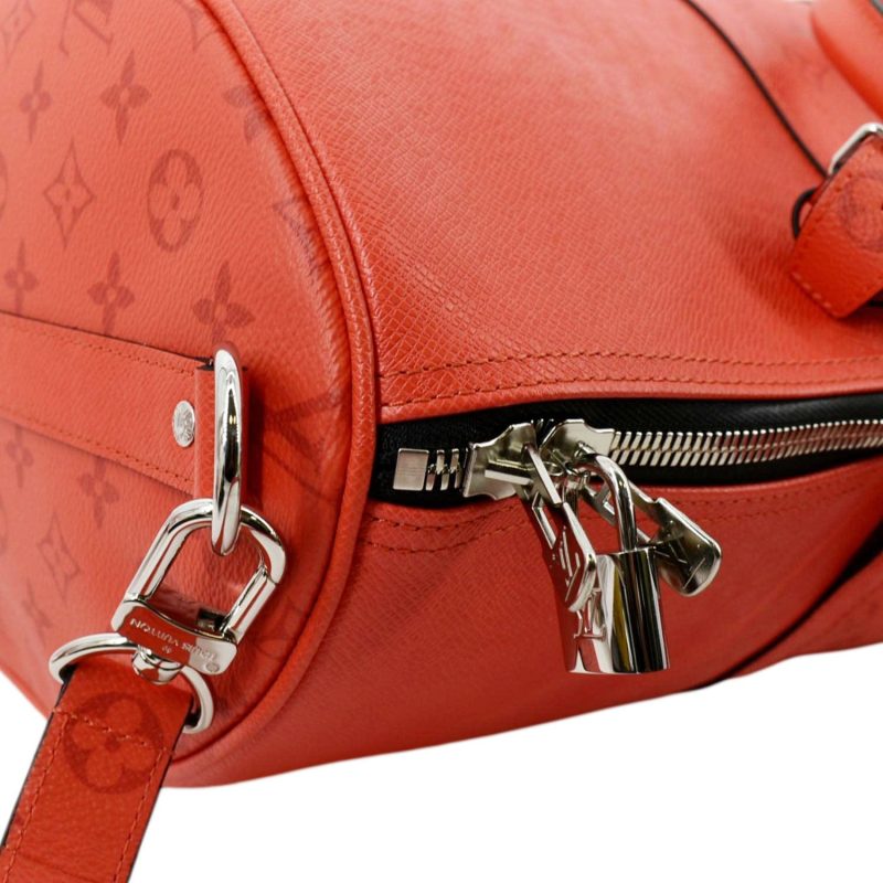 LOUIS VUITTON Keepall 50 Bandouliere Monogram Taiga Leather Travel Bag Red - Image 4