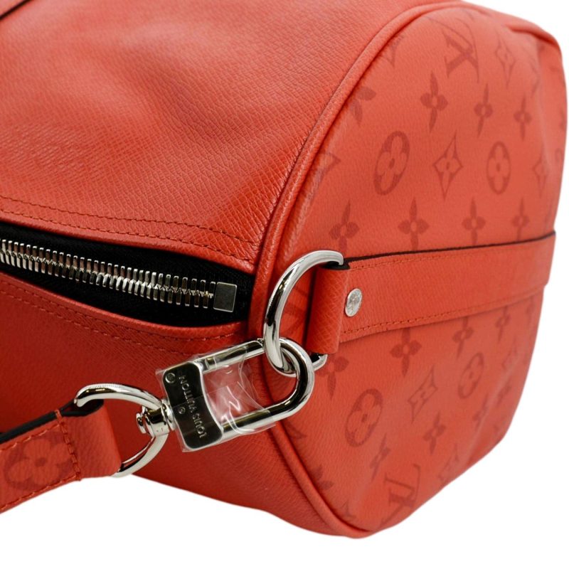 LOUIS VUITTON Keepall 50 Bandouliere Monogram Taiga Leather Travel Bag Red - Image 5