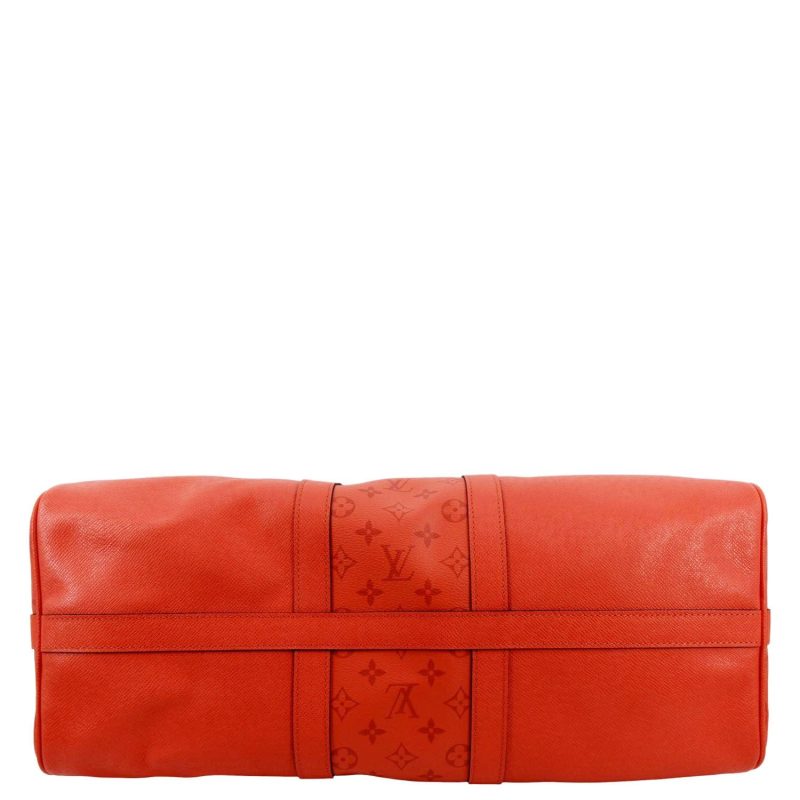 LOUIS VUITTON Keepall 50 Bandouliere Monogram Taiga Leather Travel Bag Red - Image 8