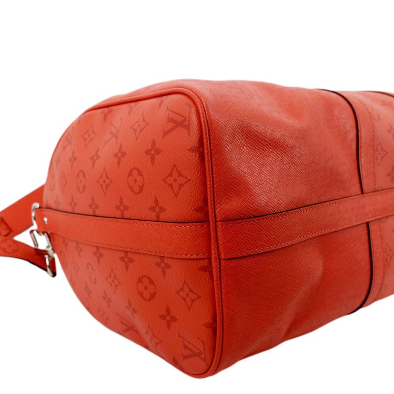 LOUIS VUITTON Keepall 50 Bandouliere Monogram Taiga Leather Travel Bag Red - Image 7