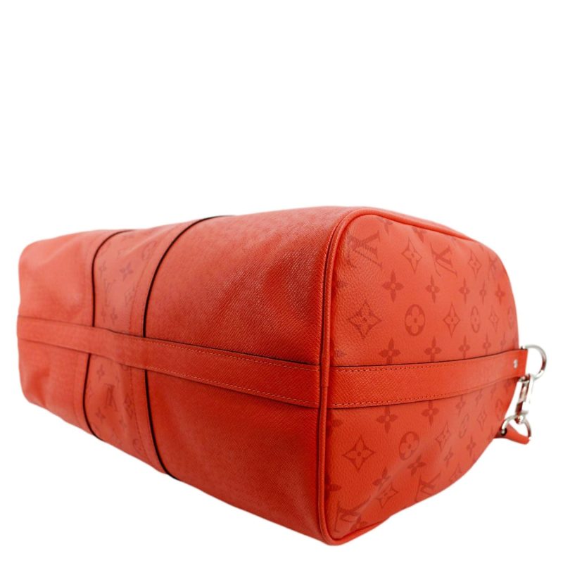 LOUIS VUITTON Keepall 50 Bandouliere Monogram Taiga Leather Travel Bag Red - Image 6