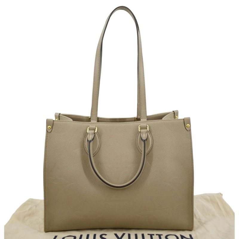 LOUIS VUITTON Onthego MM Giant Monogram Empreinte Leather Tote Shoulder Bag Tourterelle Beige - Image 2