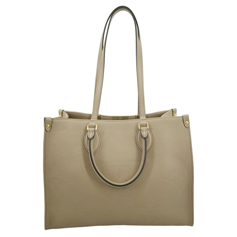 LOUIS VUITTON Onthego MM Giant Monogram Empreinte Leather Tote Shoulder Bag Tourterelle Beige - Image 3