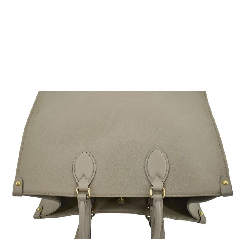 LOUIS VUITTON Onthego MM Giant Monogram Empreinte Leather Tote Shoulder Bag Tourterelle Beige - Image 4