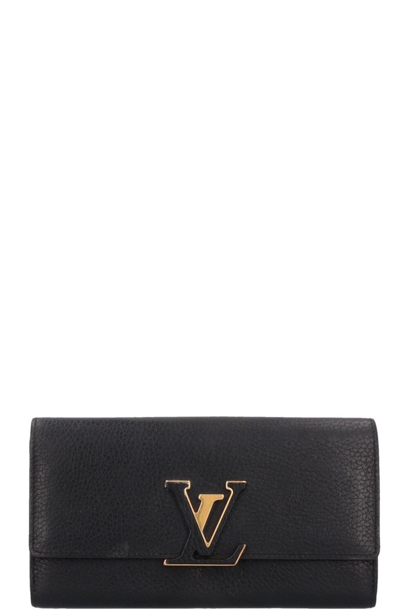 LOUIS VUITTON Capucines Wallet Leather Black Pink