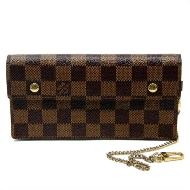 Louis Vuitton Brown Signature Monogram Damier Accordeon Gm Chain Gold Made France Wallet - Image 10