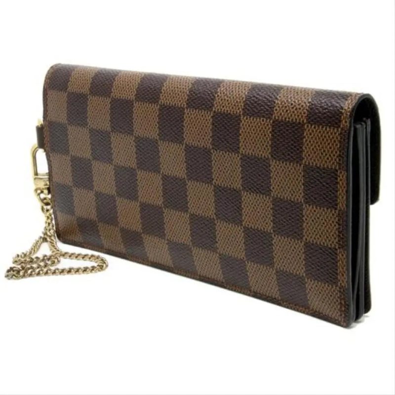 Louis Vuitton Brown Signature Monogram Damier Accordeon Gm Chain Gold Made France Wallet - Image 2