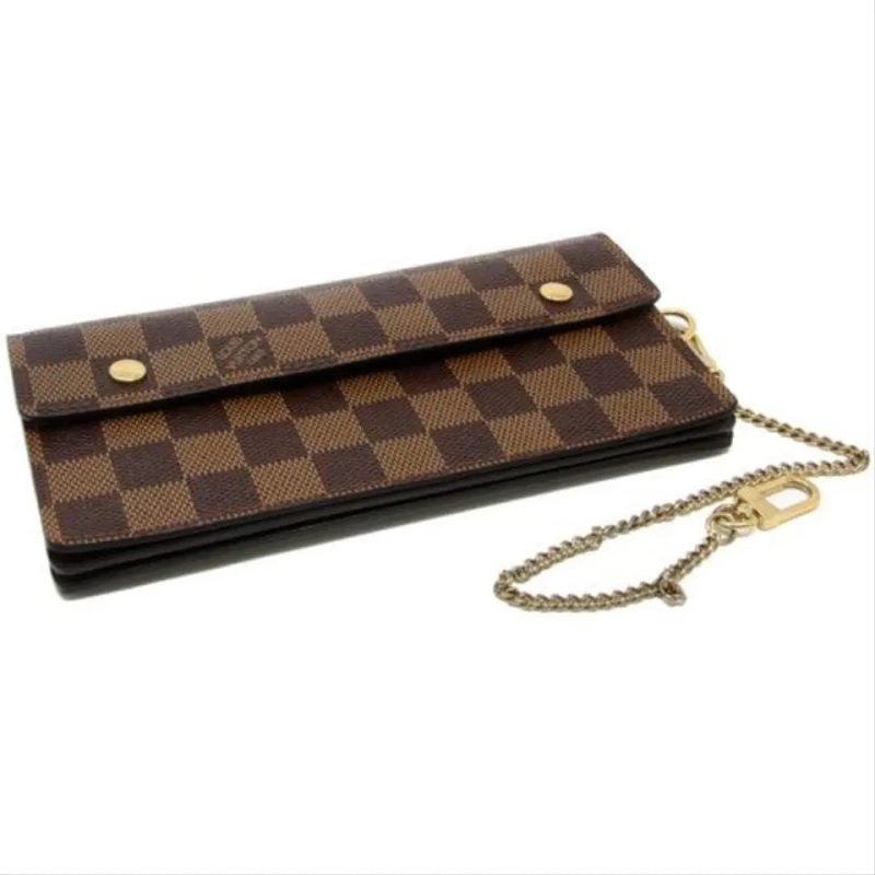 Louis Vuitton Brown Signature Monogram Damier Accordeon Gm Chain Gold Made France Wallet - Image 3