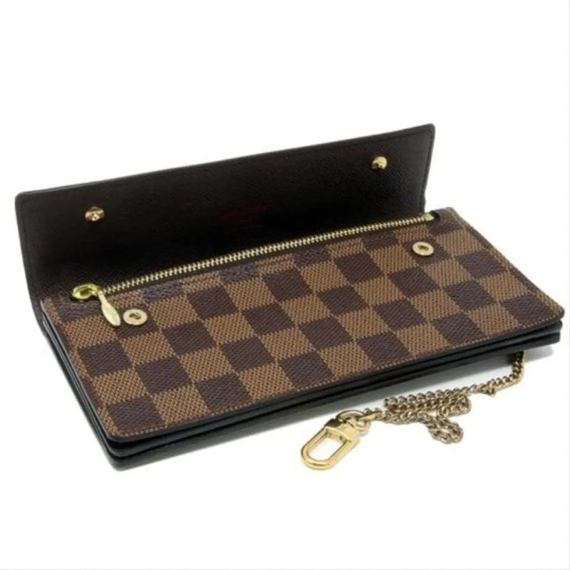 Louis Vuitton Brown Signature Monogram Damier Accordeon Gm Chain Gold Made France Wallet - Image 5