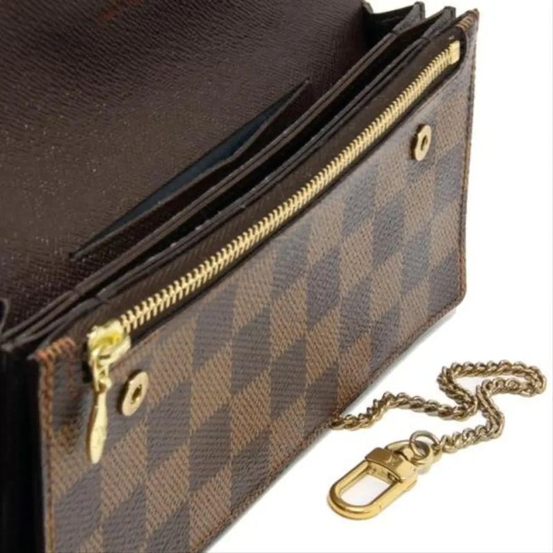 Louis Vuitton Brown Signature Monogram Damier Accordeon Gm Chain Gold Made France Wallet - Image 8