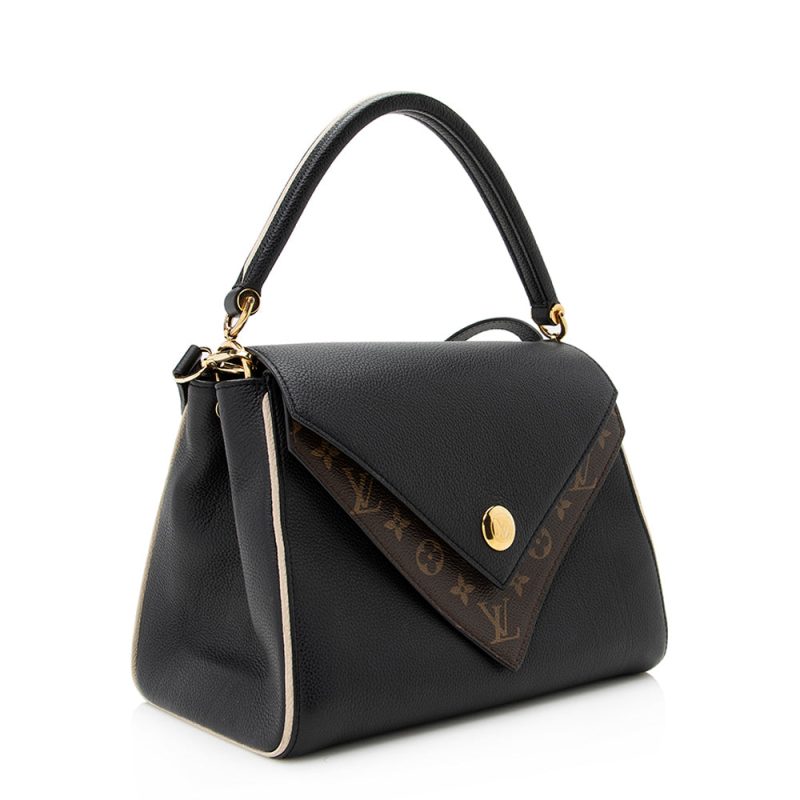 Louis Vuitton Calf Leather Monogram Canvas Double V Satchel (SHF-sUxzoE) - Image 2