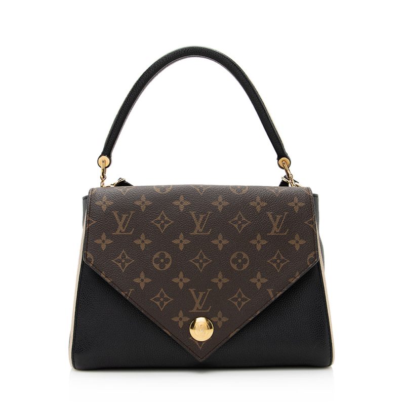 Louis Vuitton Calf Leather Monogram Canvas Double V Satchel (SHF-sUxzoE) - Image 15
