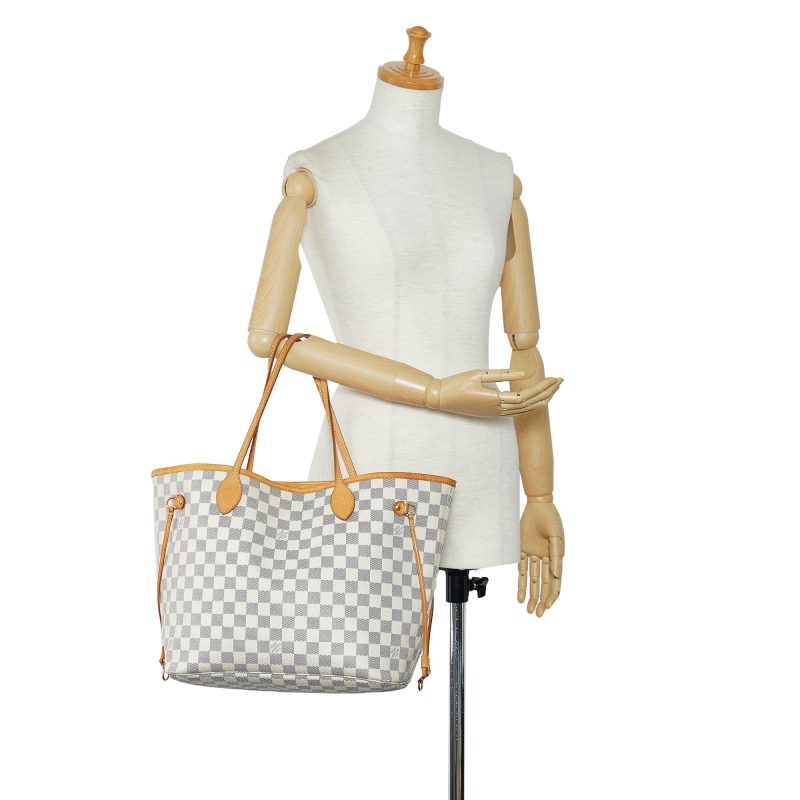 Louis Vuitton Damier Azur Neverfull MM Azur Tote Bag N41361 White PVC LeatherLouis Vuitton - Image 5