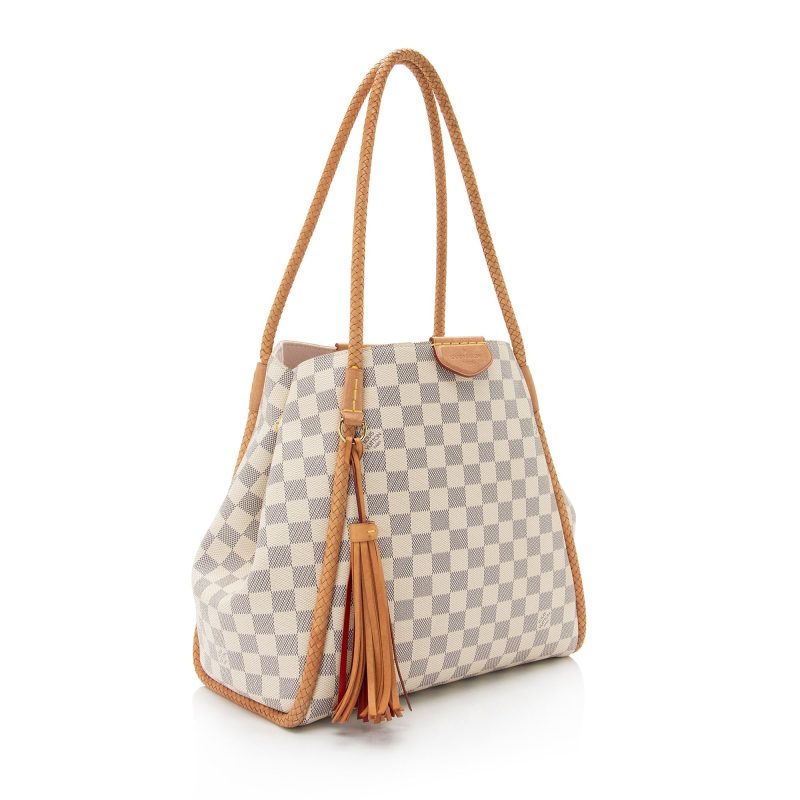 Louis Vuitton Damier Azur PVC Clutch Wristlet Beige 6.3x4.7 Inches with Chain Strap - Image 2