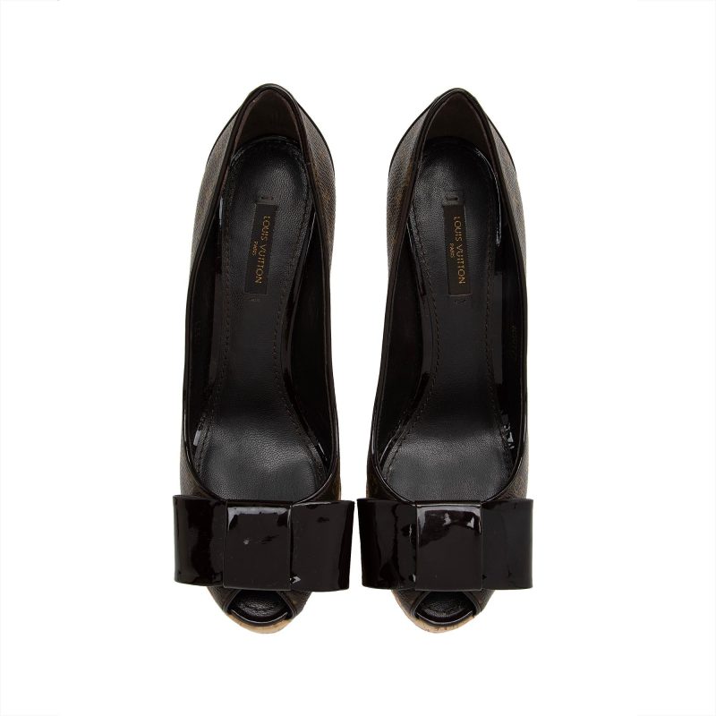 Louis Vuitton Monogram Canvas Cork Rivoli Peep Toe Platform Pumps - Size 8 / 38 (SHF-AnjXgu) - Image 4
