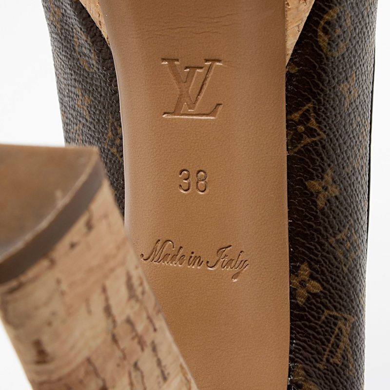 Louis Vuitton Monogram Canvas Cork Rivoli Peep Toe Platform Pumps - Size 8 / 38 (SHF-AnjXgu) - Image 6