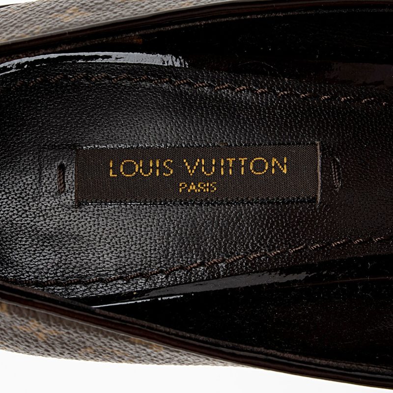 Louis Vuitton Monogram Canvas Cork Rivoli Peep Toe Platform Pumps - Size 8 / 38 (SHF-AnjXgu) - Image 7