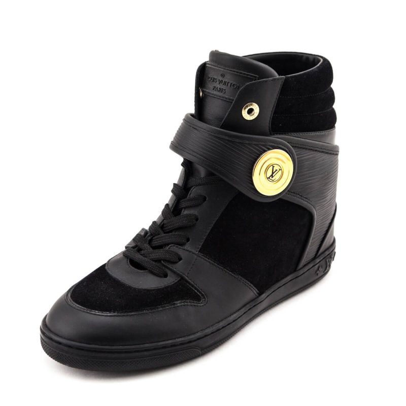 Louis Vuitton Black Suede Monogram Cliff Top Wedge Sneakers 39