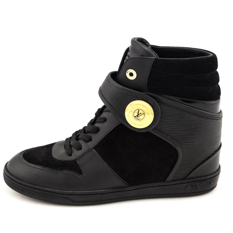 Louis Vuitton Black Suede Monogram Cliff Top Wedge Sneakers 39 - Image 5