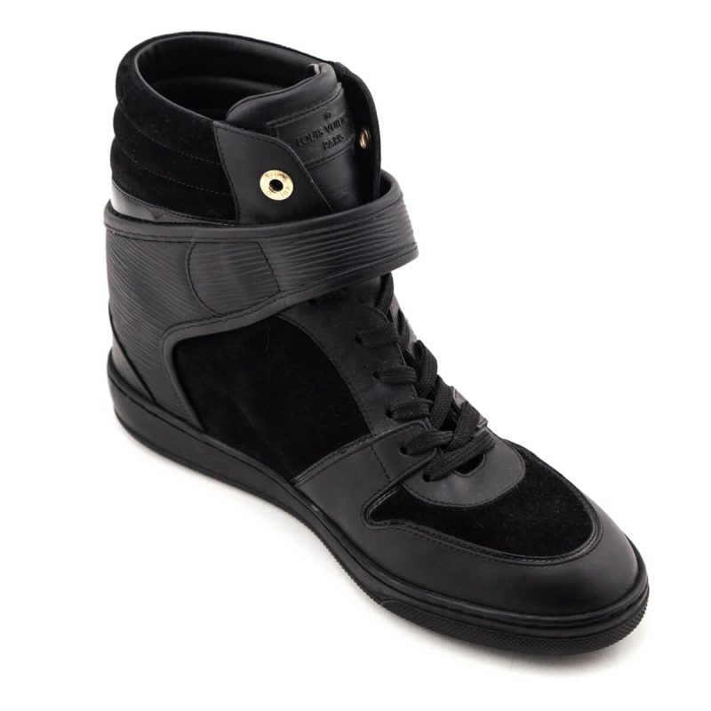 Louis Vuitton Black Suede Monogram Cliff Top Wedge Sneakers 39 - Image 3