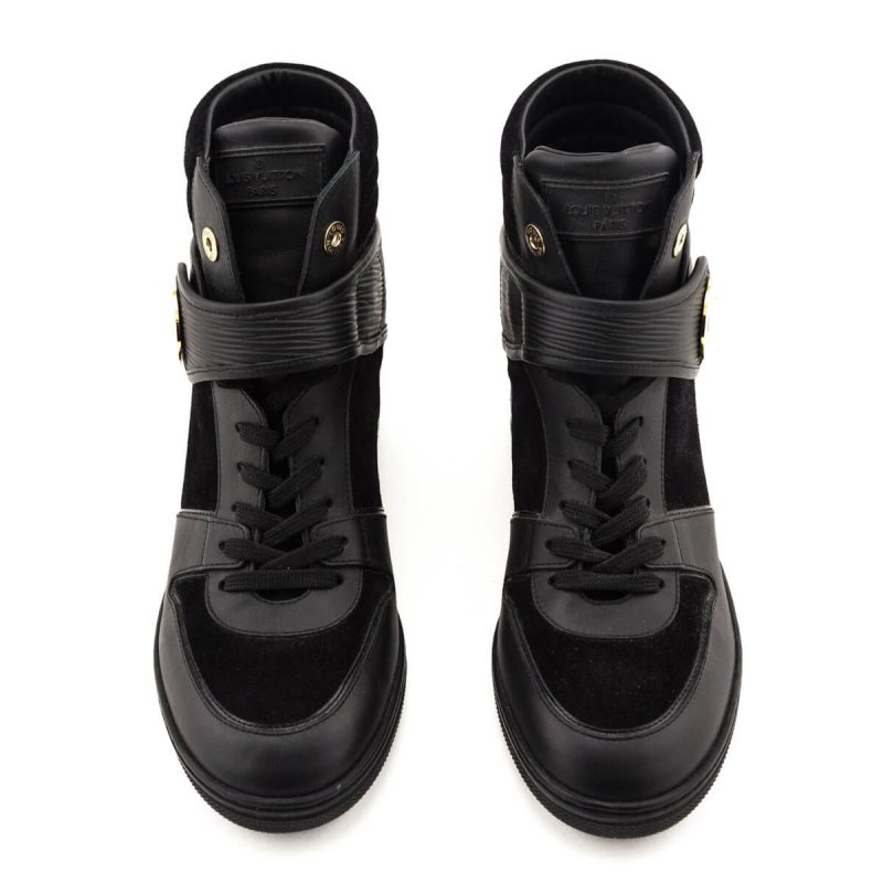 Louis Vuitton Black Suede Monogram Cliff Top Wedge Sneakers 39 - Image 2