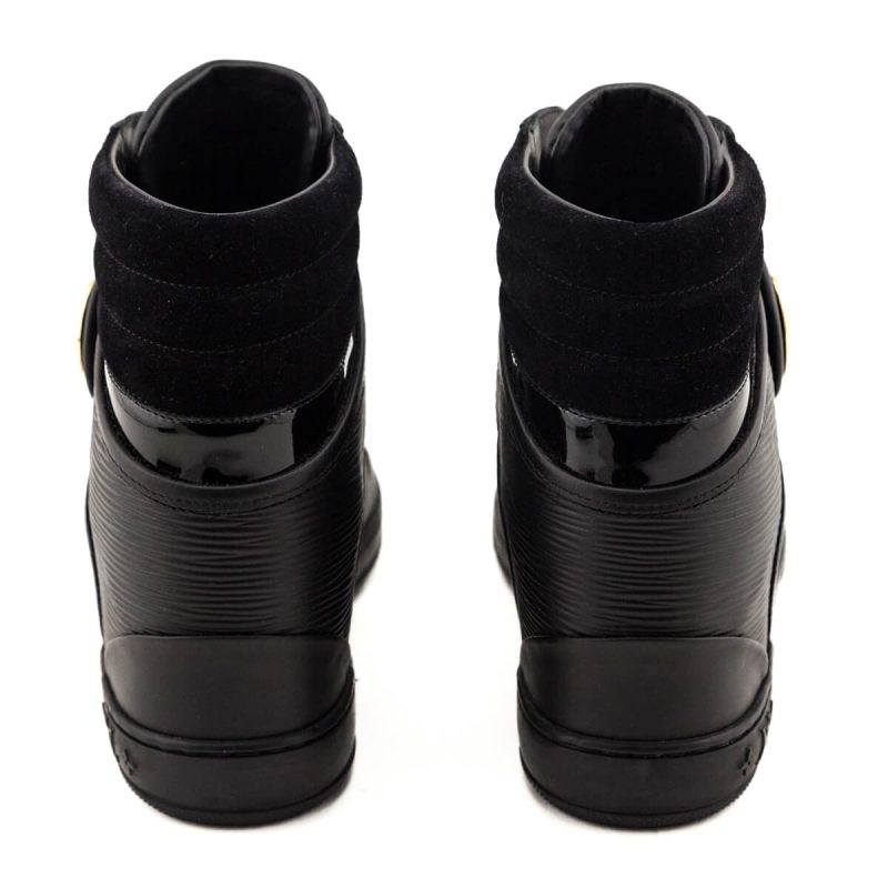 Louis Vuitton Black Suede Monogram Cliff Top Wedge Sneakers 39 - Image 4