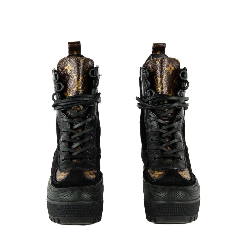 Louis Vuitton Black Suede High Top Wedge Sneakers Size US 11 | EU 41 - Image 2