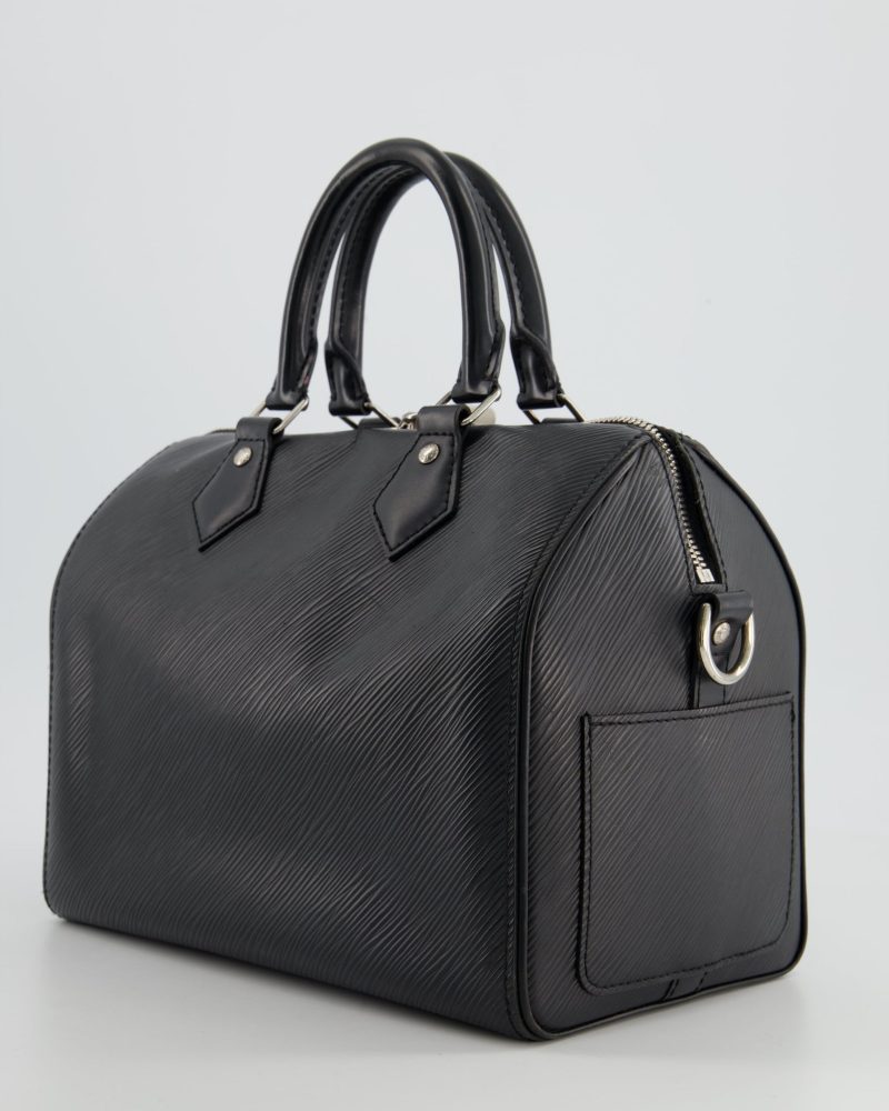 Louis Vuitton Black 25 Speedy Bag Bandoulière in Epi Leather and Silver Hardware - Image 4