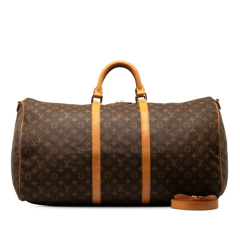 Brown Louis Vuitton Monogram Keepall Bandouliere 60 Travel Bag - Image 12