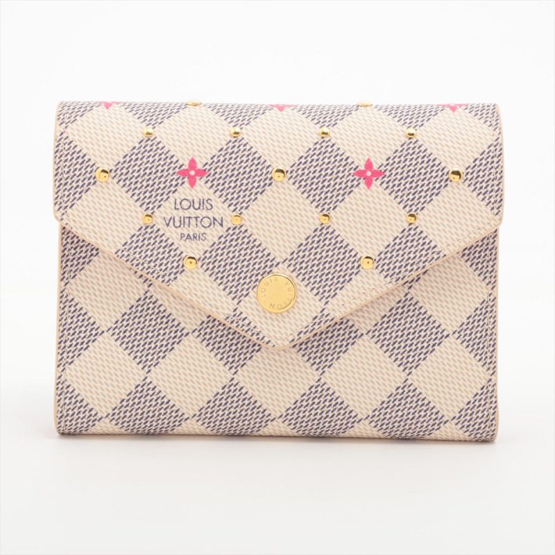 Louis Vuitton Damier Azur Portfolio Victoria N64614 Pink Compact Wallet