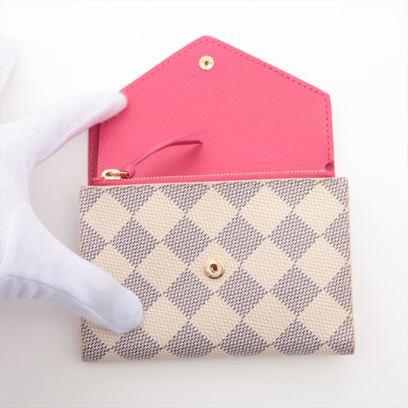 Louis Vuitton Damier Azur Portfolio Victoria N64614 Pink Compact Wallet - Image 3