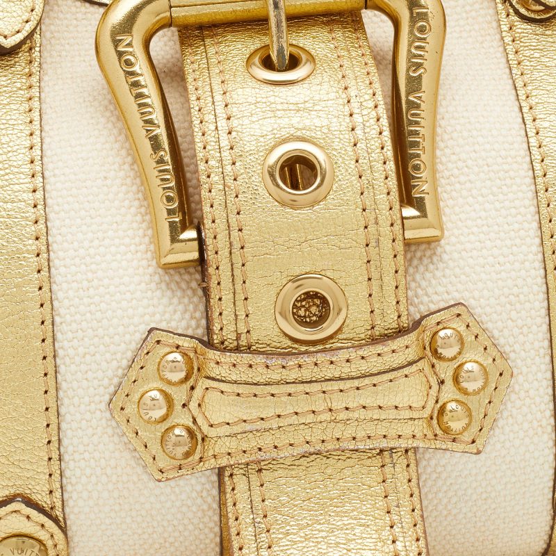 Louis Vuitton Cream/Gold Canvas and Leather Antigua Theda PM Bag - Image 5