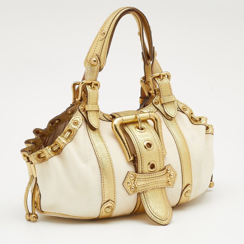 Louis Vuitton Cream/Gold Canvas and Leather Antigua Theda PM Bag - Image 3